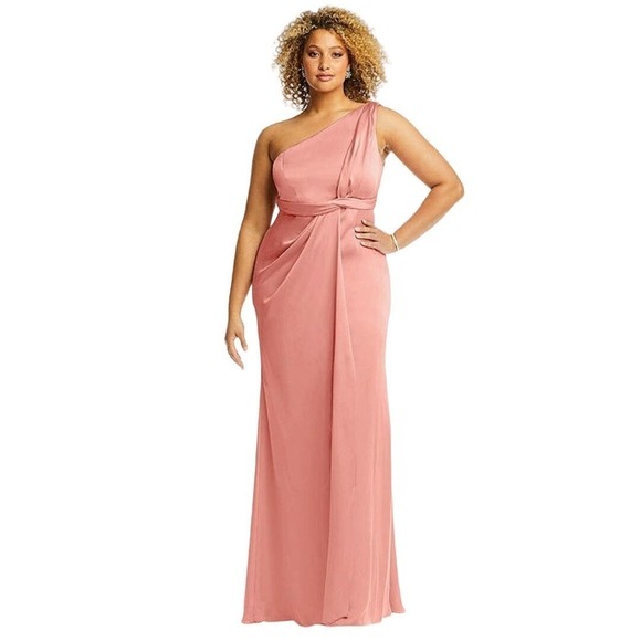 DESSY‎ COLLECTION ONE-SHOULDER TRUMPET GOWN IN DESERT ROSE NWOT WOMEN'S 16R - Picture 1 of 16